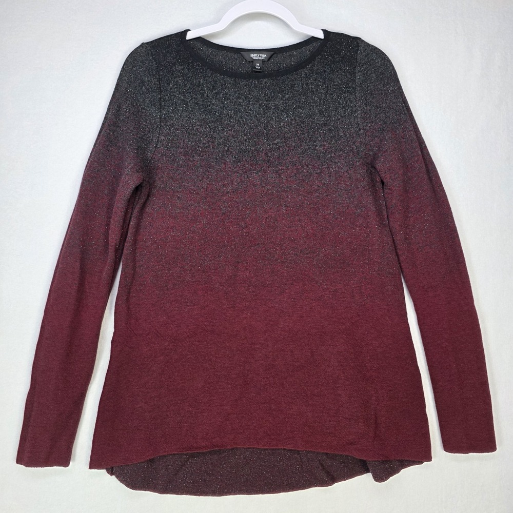 Women Simply Vera VW Sparkly Burgandy & Black Ombre Long Sleeve Sweater Sz Med